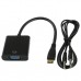 Full HD 1080P Mini HDMI Male to VGA Female Video Adapter Cable with Audio Cable(Black)